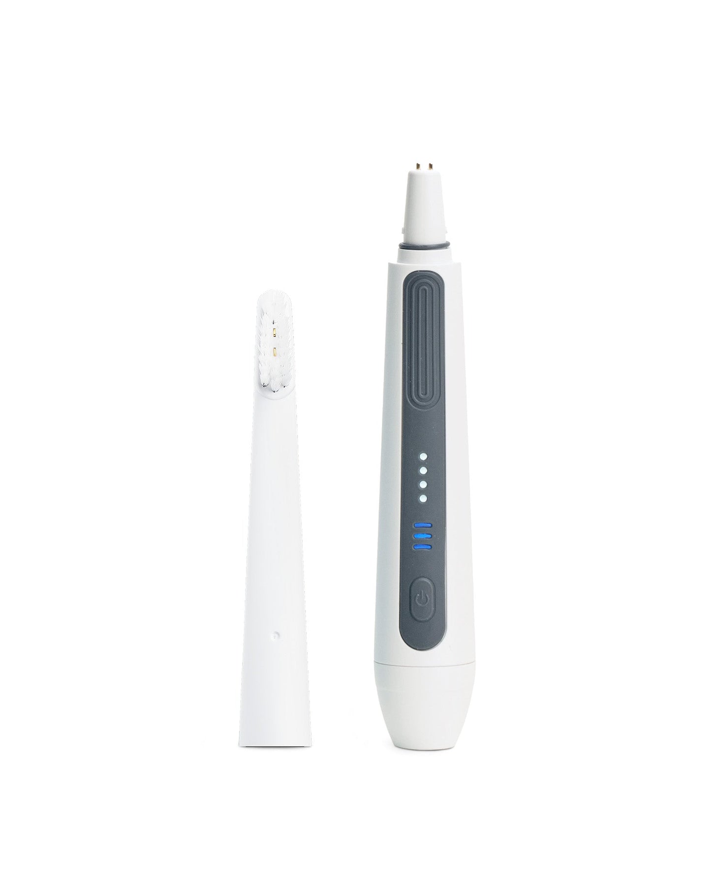 A replacement brush head for the Oreze toothbrush in pearl white