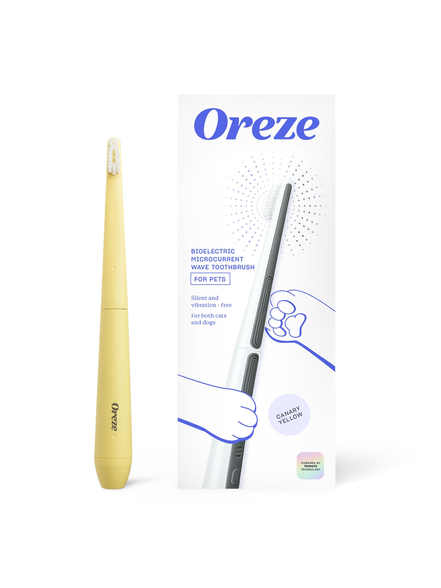 Oreze pet toothbrush in canary yellow